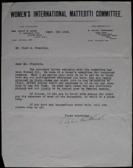 Letter from E Sylvia Pankhurst to Mr Franklin, 1932